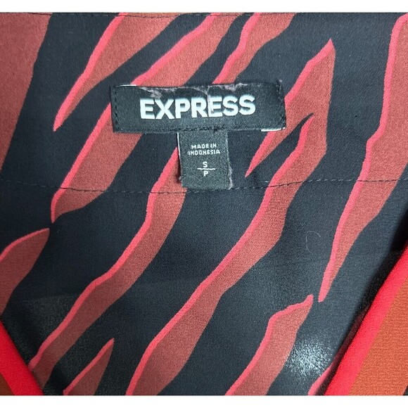Express S Red Black Zebra Print V-Neck Blouse Long Sleeve Button Cuff Top Y2K - Picture 8 of 11